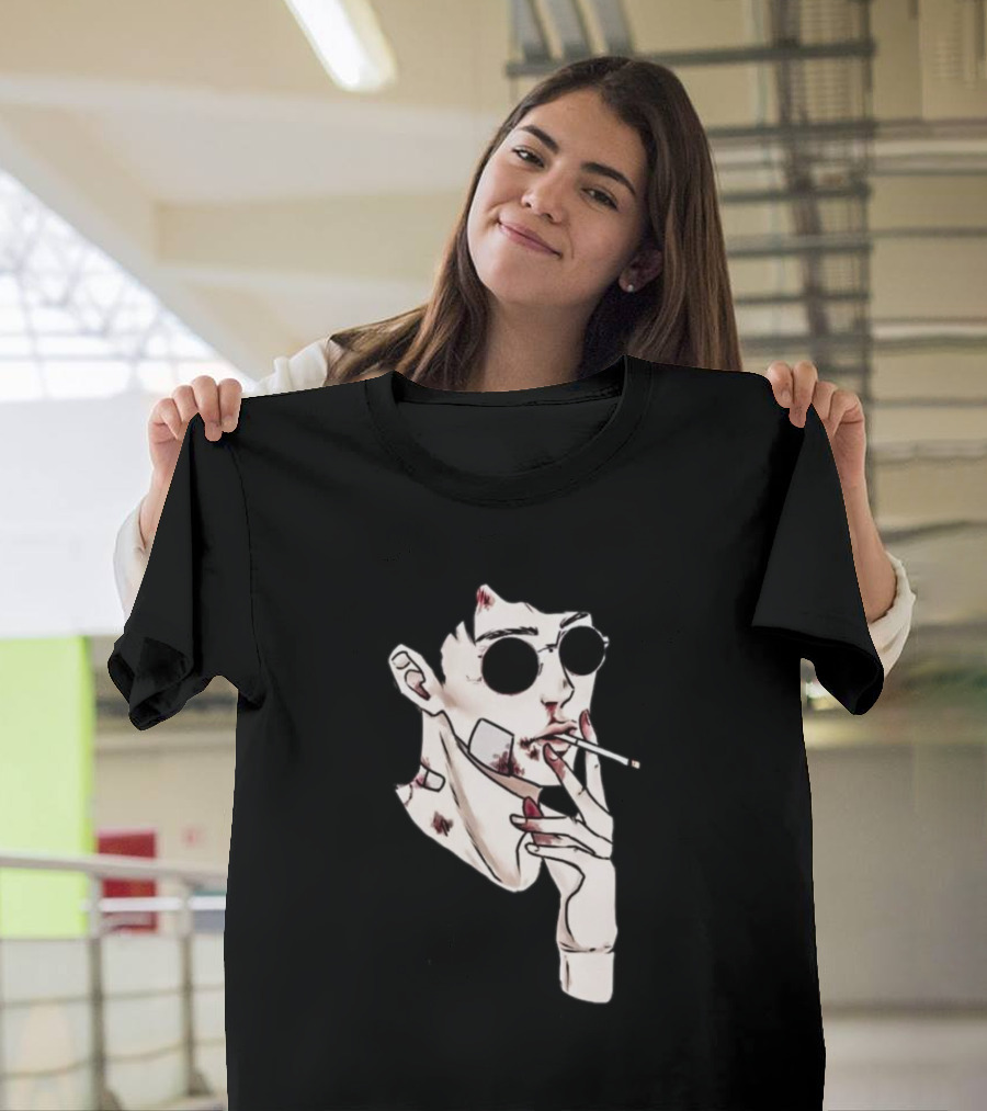 Smoke Man Sunglasses Cigarette Bruised Face And Hands T-Shirt