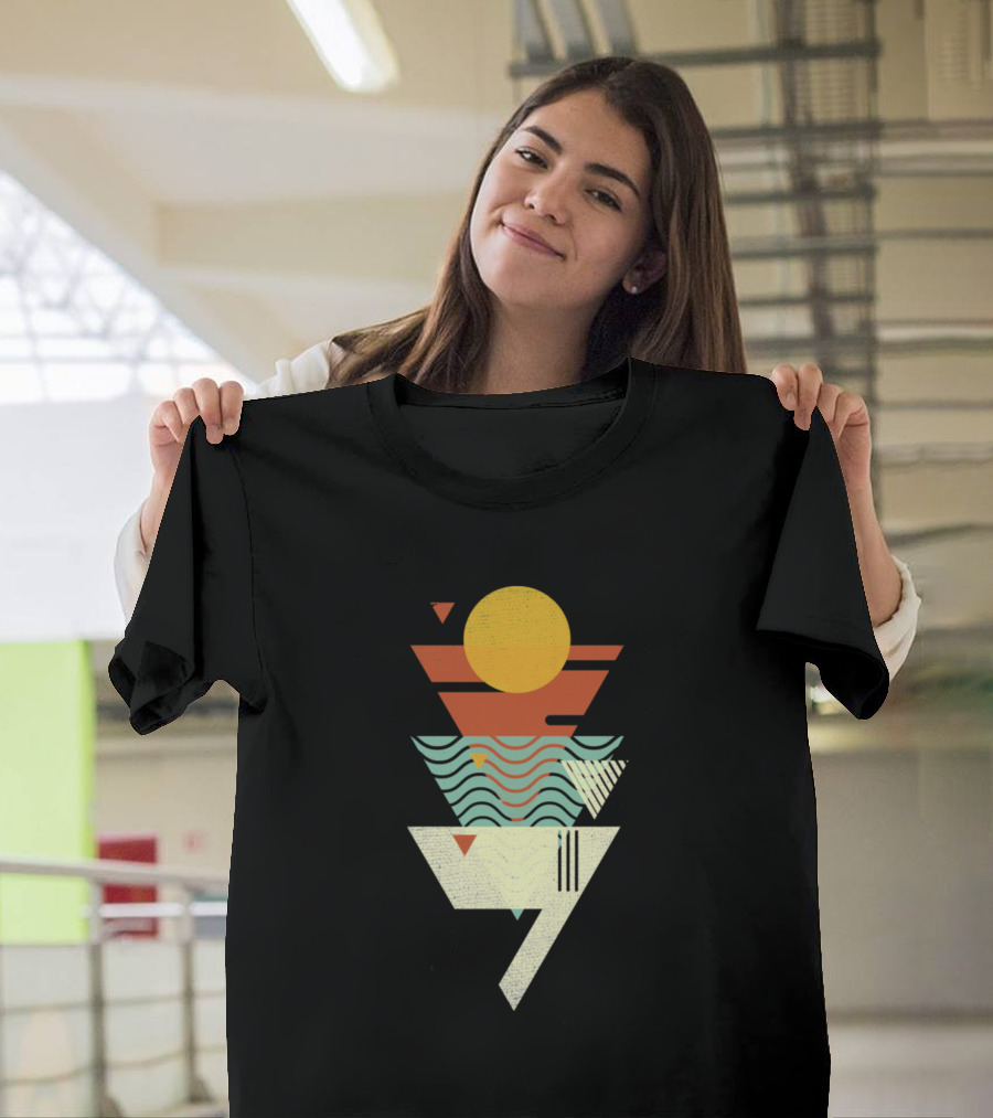 Sun Sea Sand Shark Retro Geometric T-Shirt