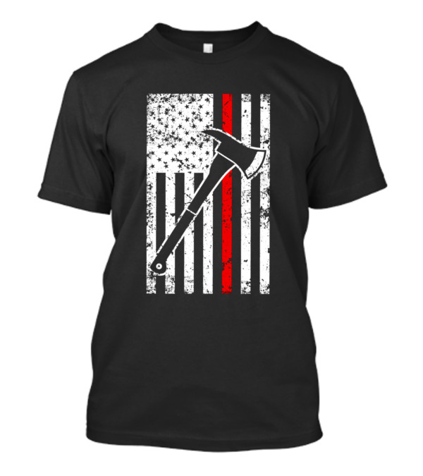 Thin Red Line Firefighter Axe American Flag T-Shirt