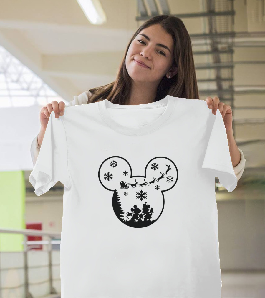 Disney Mickey Mouse Christmas Silhouette with Santa and Reindeer T-Shirt