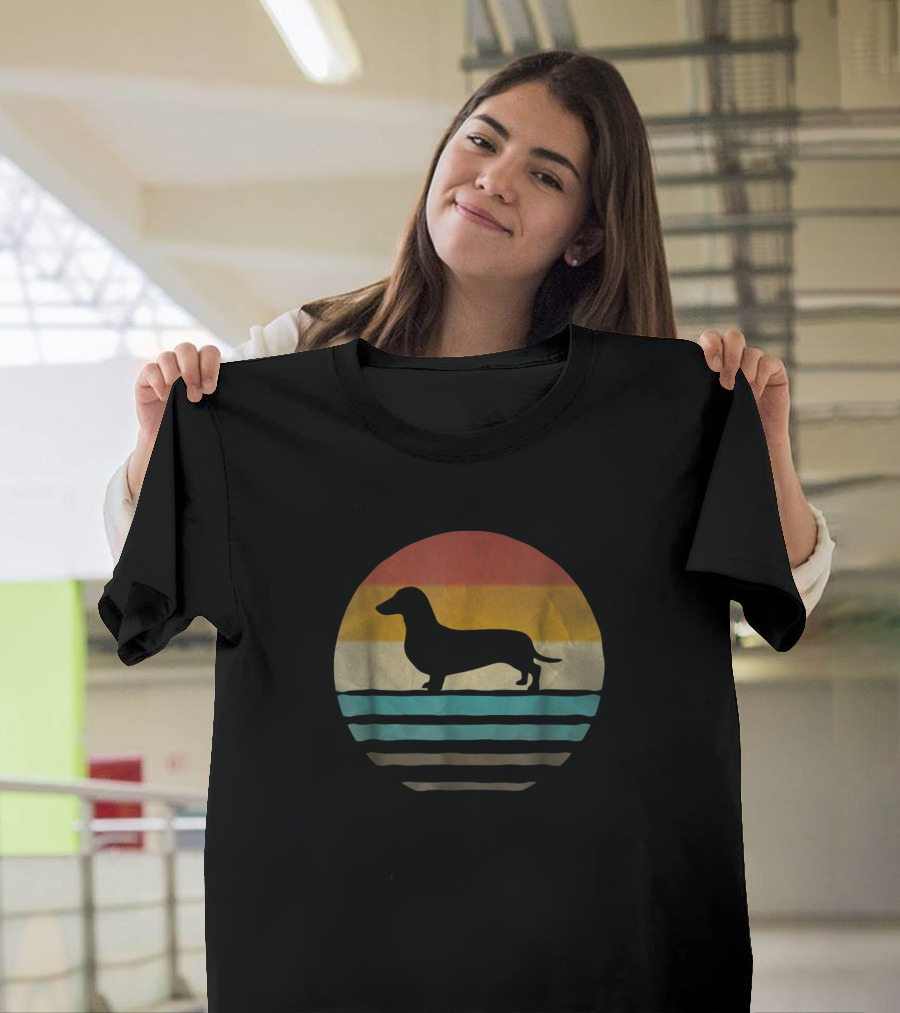 Dog Lover Doxie Dachshund Retro Sunset T-Shirt