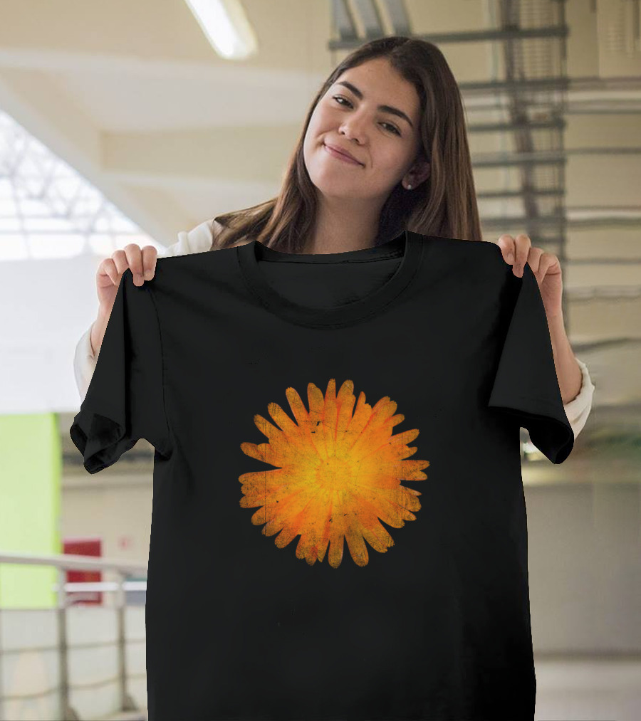 Grunge Marigold Flower on Pink Background Aesthetic T-Shirt
