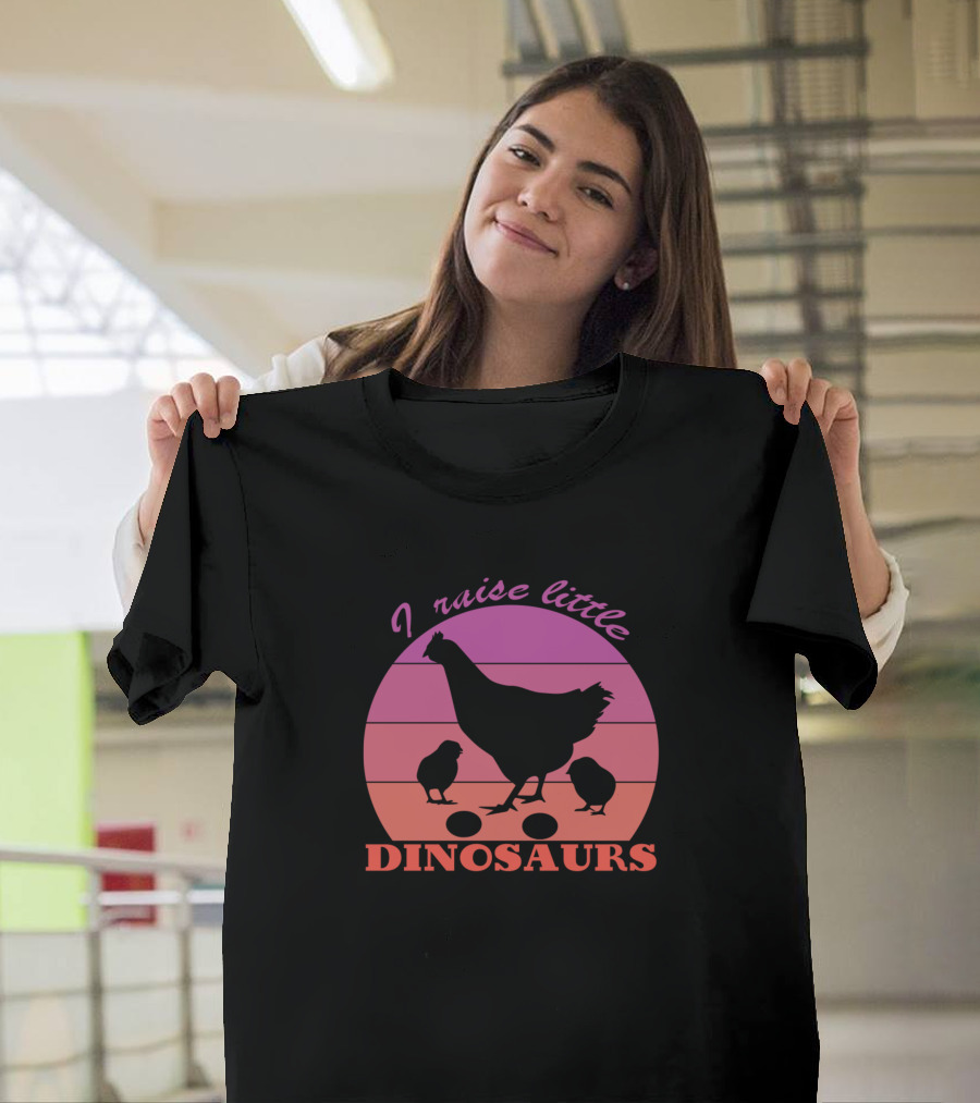 I Raise Little Dinosaurs Chicken Lover Retro Sunset T-Shirt