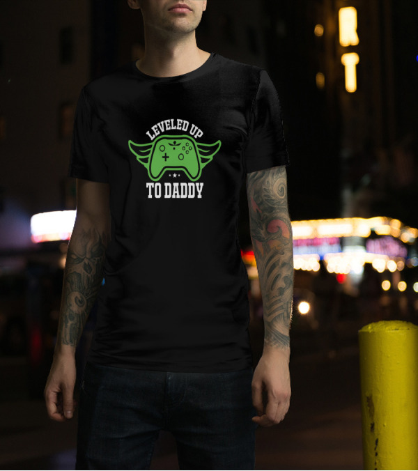 Leveled Up To Daddy Game Controller With Wings And Stars T-Shirt
