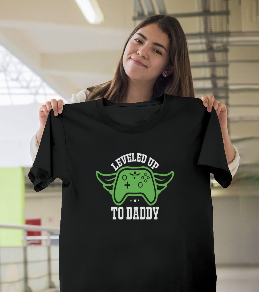 Leveled Up to Daddy Game Controller with Wings and Stars T-Shirt