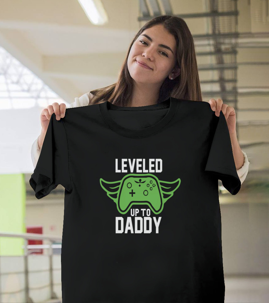 Leveled Up to Daddy Green Game Controller with Wings T-Shirt