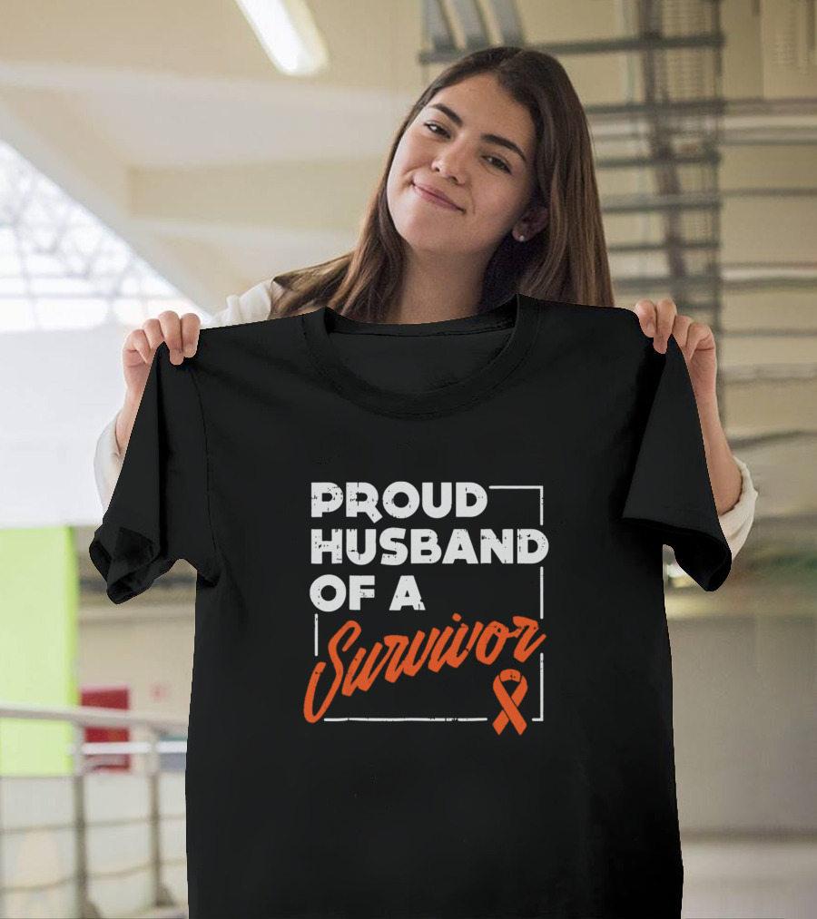 Proud Husband of a Survivor Orange Ribbon Awareness T-Shirt