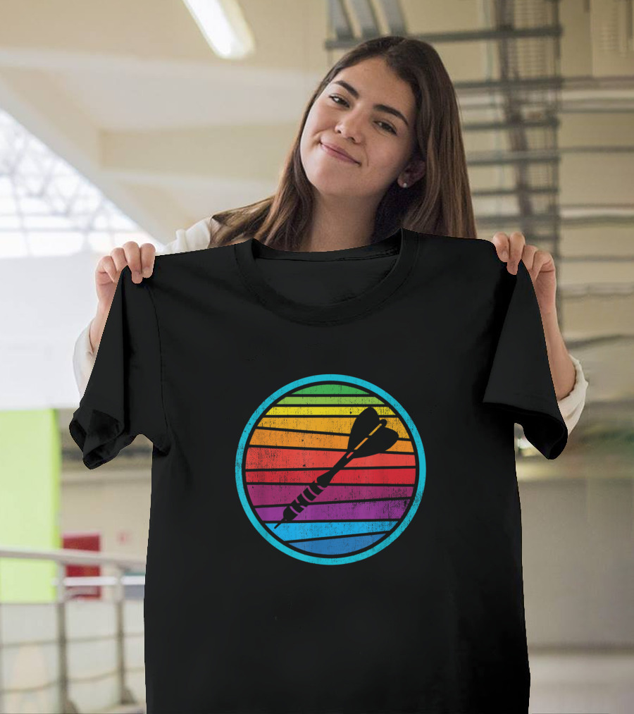 Retro Rainbow Dart Player Icon Darts T-Shirt