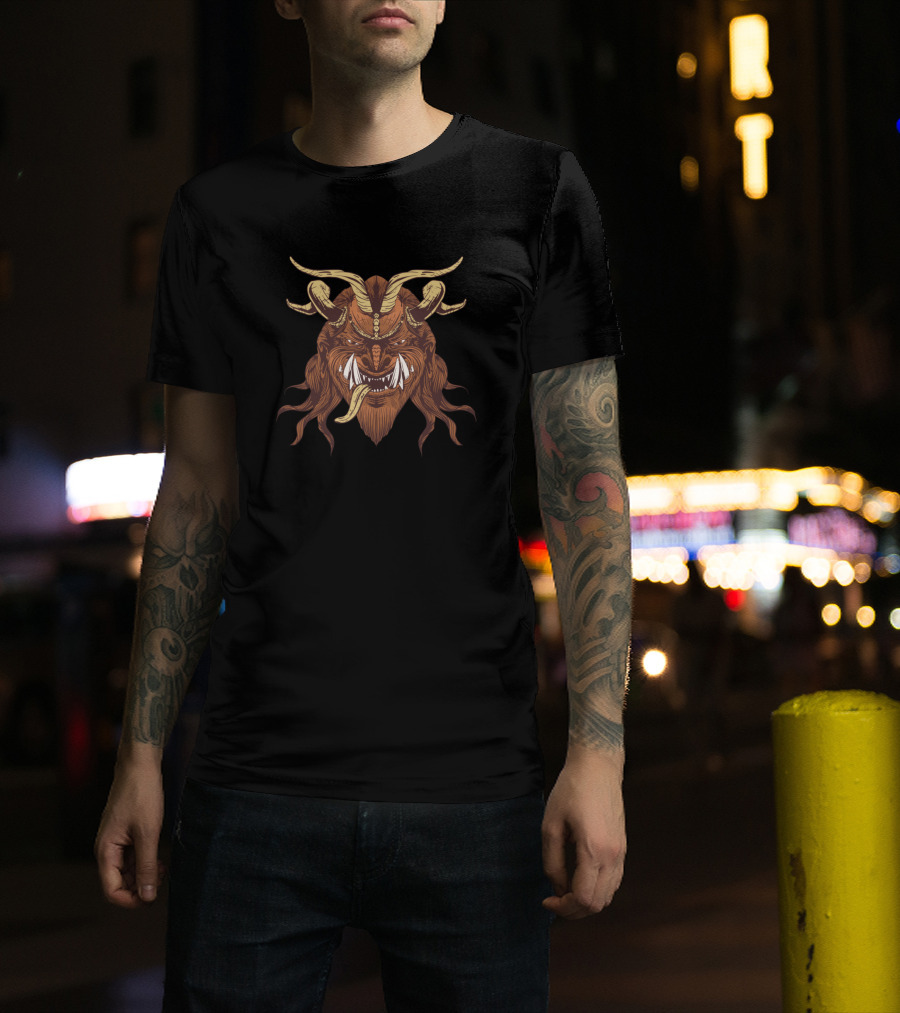 Evil Devil Horned Beast With Fangs And Tongue T-Shirt