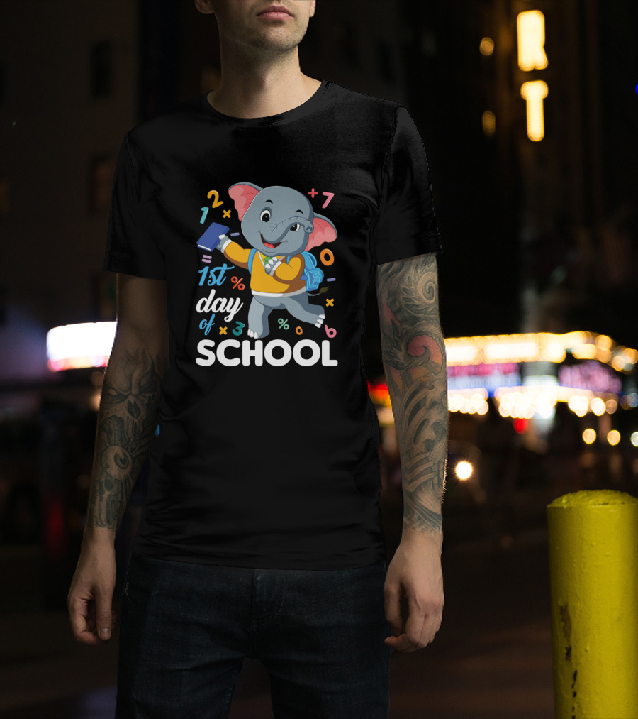 1st Day Of School Elephant With Numbers And Backpack T-Shirt