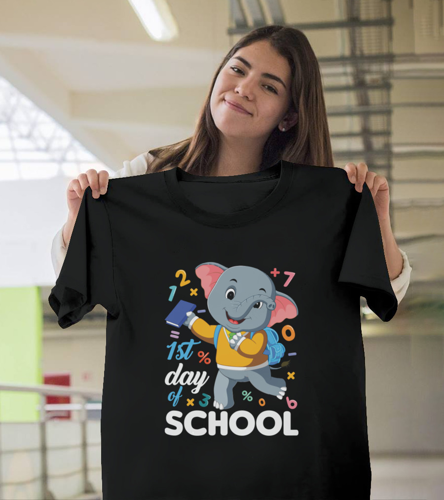 1st Day Of School Elephant With Numbers And Backpack T-Shirt