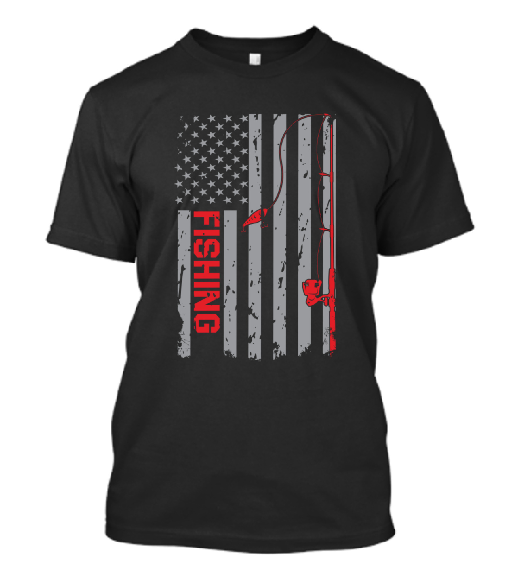 Fishing Flag USA Rod And Hook T-Shirt