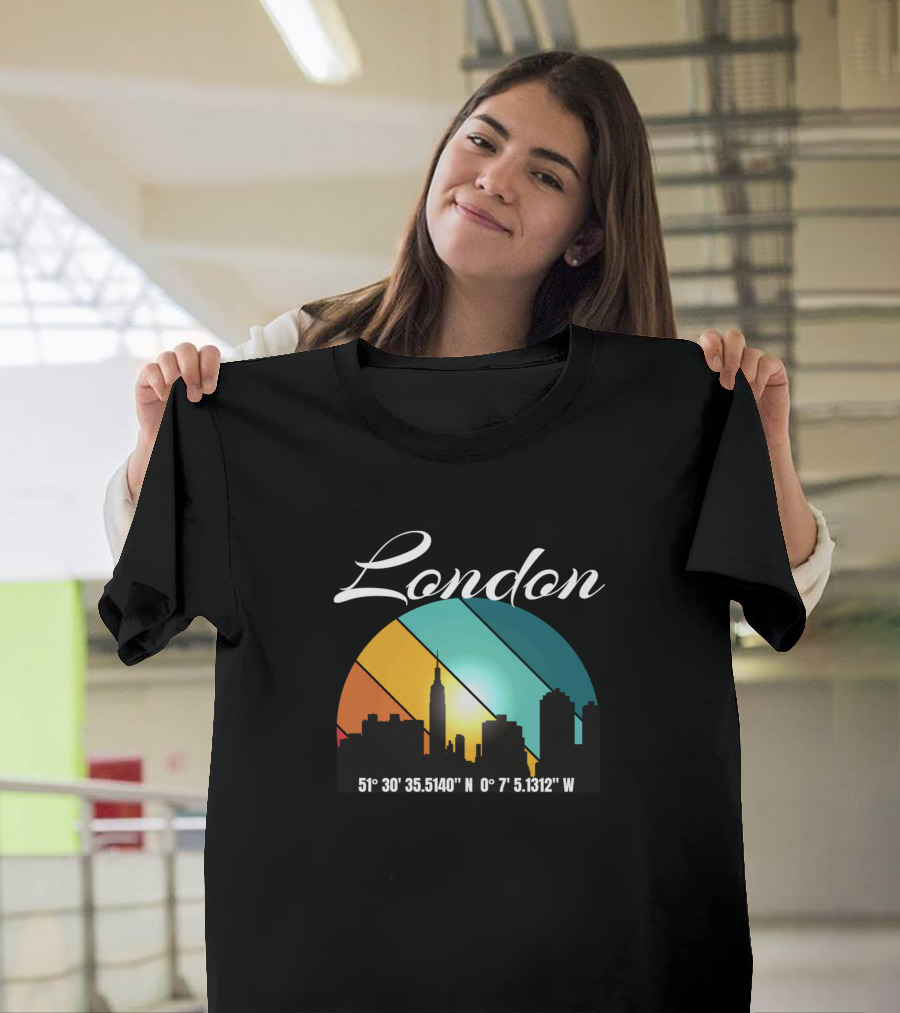 London Skyline with 51°30'35.5140N 0°7'5.1312W Coordinates T-Shirt