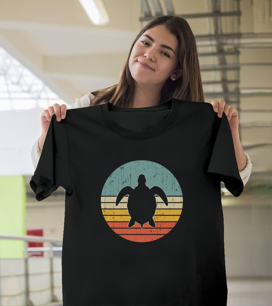Sea Turtle Silhouette Retro Sunset Style Turtle Lovers T-Shirt