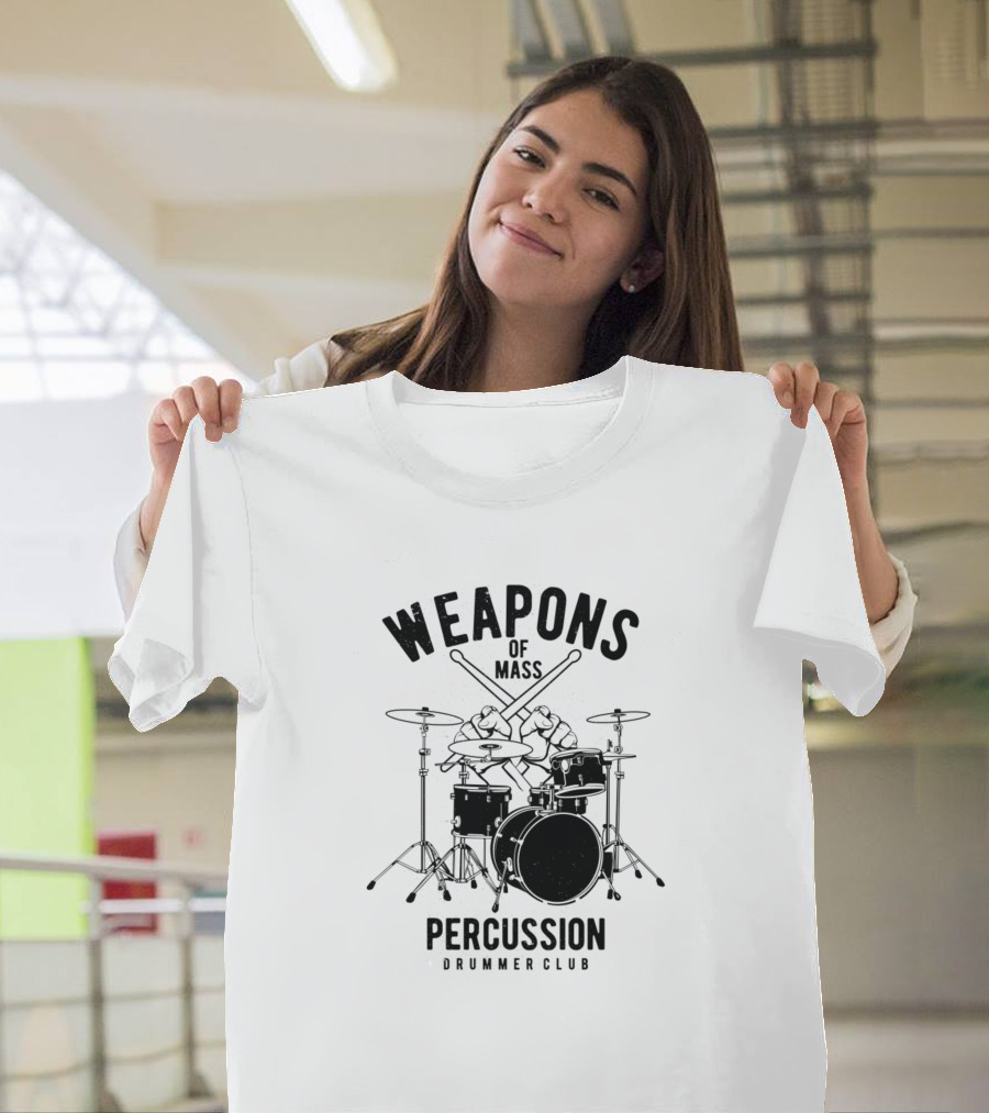 Weapons Of Mass Percussion Drummer Club Drum Set Crossed Sticks T-Shirt