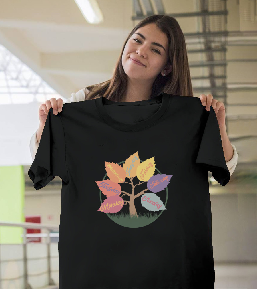 Wochen Baum Tree with Days of the Week Leaves Monday to Sunday T-Shirt