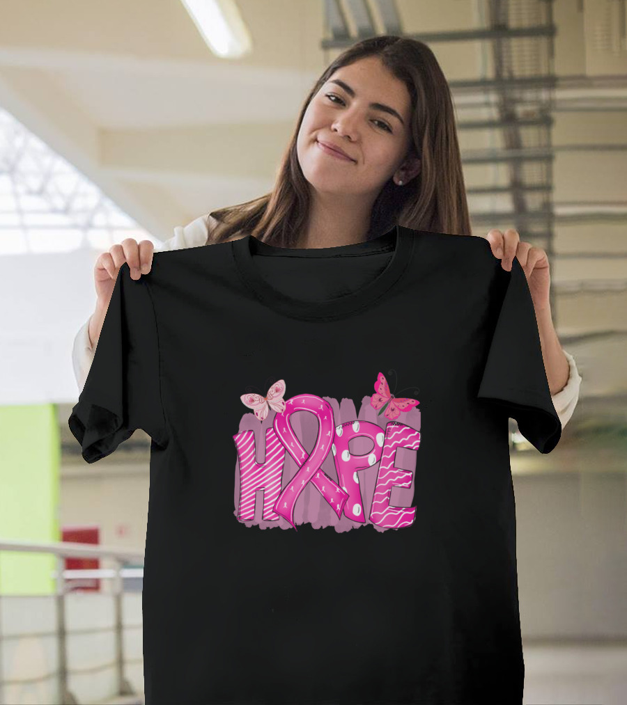 Hope Pink Ribbon Butterfly Decor Sublimation T-Shirt