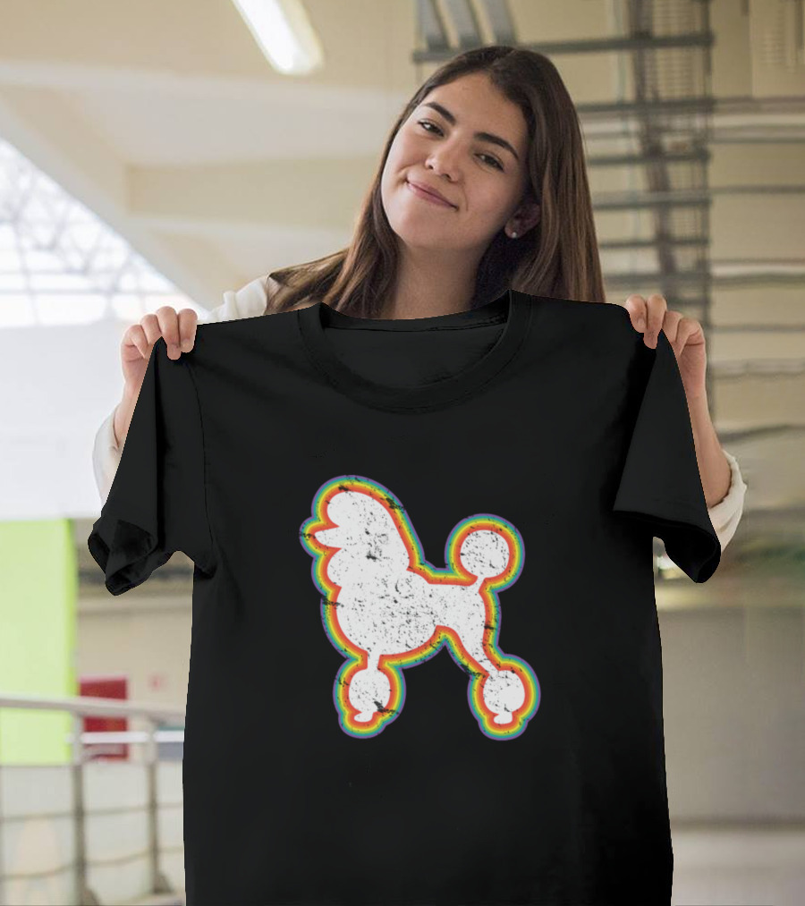 Vintage Retro Poodle Dog Rainbow T-Shirt