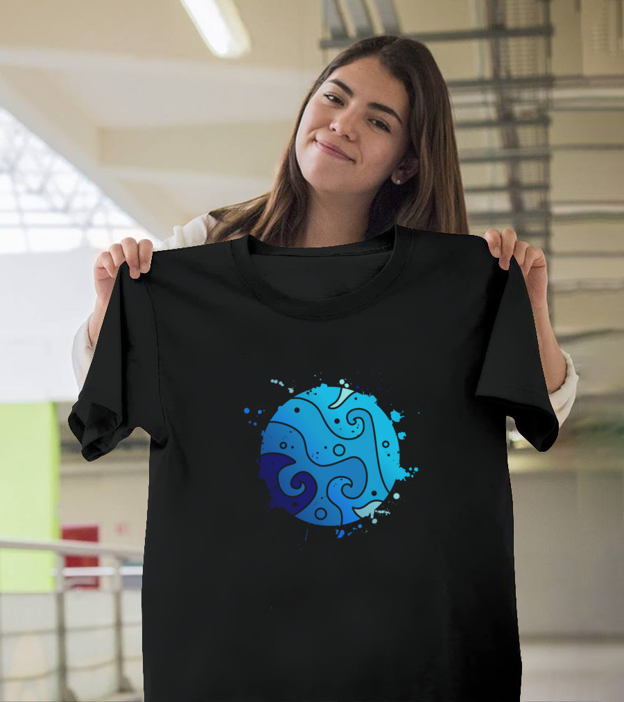 Whimsical Water Splash Planet with Spirals and Dots T-Shirt