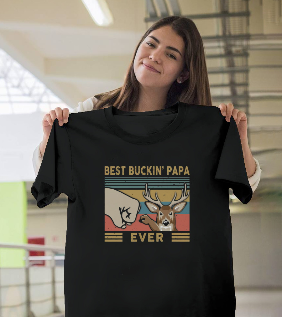 Best Buckin' Papa Ever Vintage Fist Bump Deer T-Shirt
