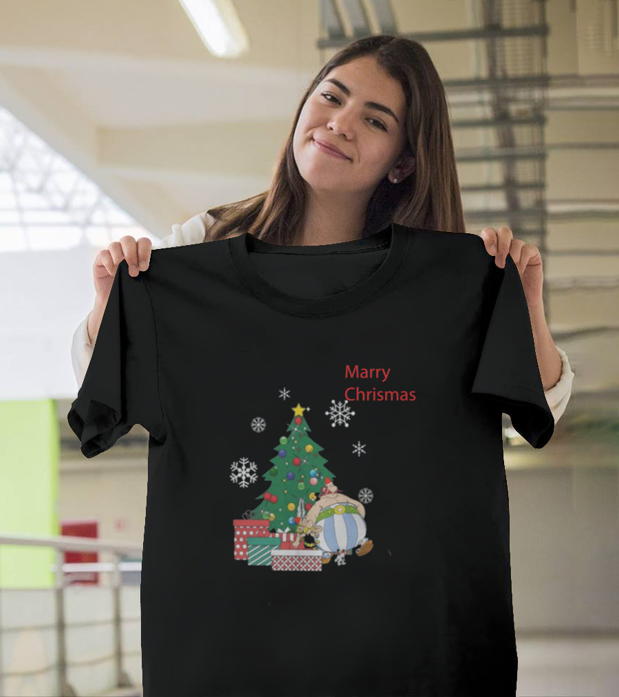 Marry Chrismas Christmas Tree Cartoon Snowflakes T-Shirt