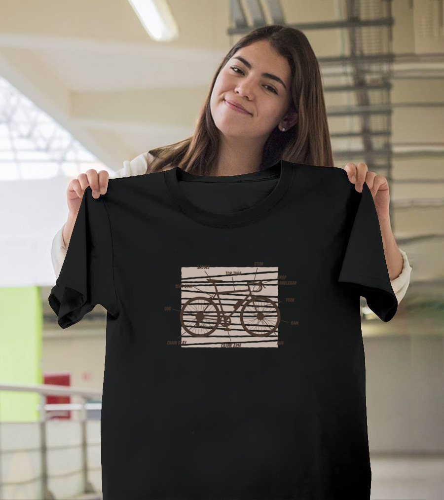 Top Tube Bicycle Anatomy Diagram with Crank Chainstay Saddle Stem Handlebar Fork Wheels T-Shirt