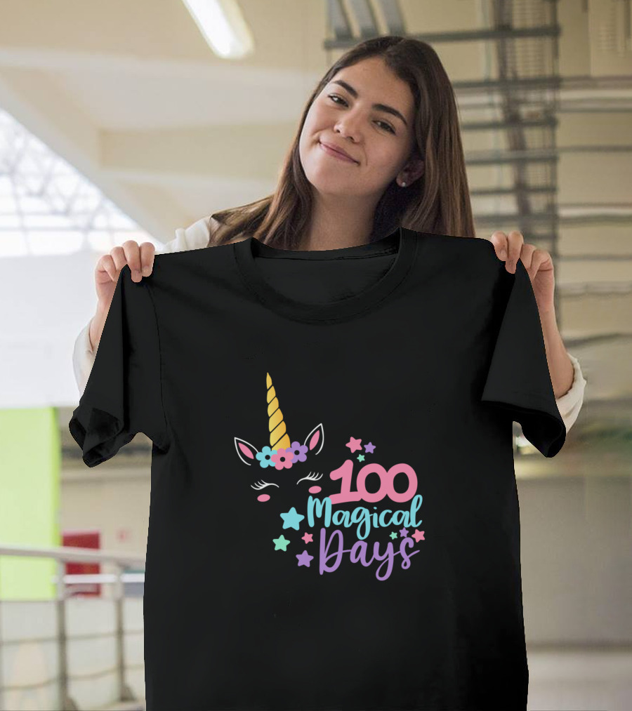 100 Magical Days Unicorn Horn Stars T-Shirt