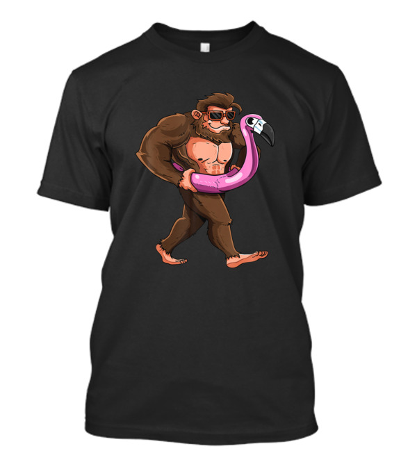 Pool Party Bigfoot Pink Flamingo Float Sasquatch T-Shirt