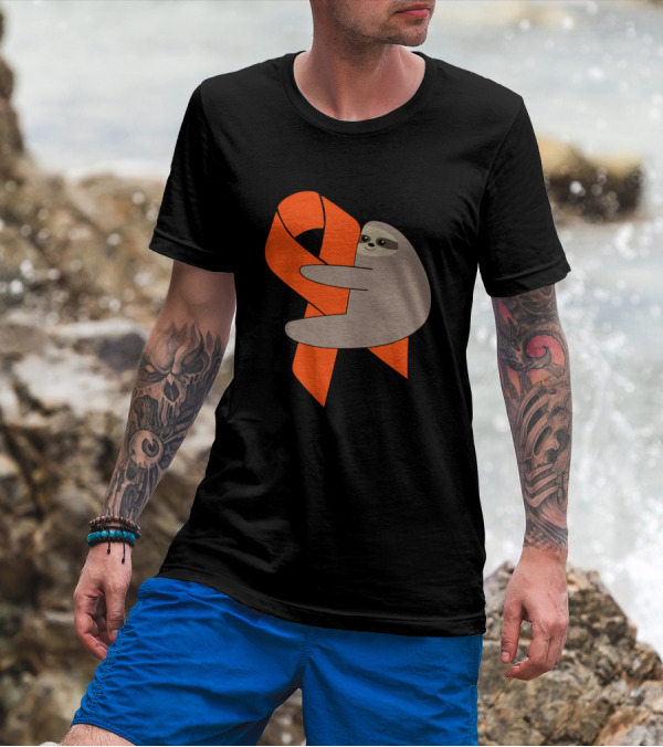 Sloth Hugging Orange Ribbon Multiple Sclerosis Awareness T-Shirt