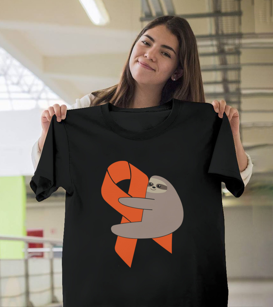 Sloth Hugging Orange Ribbon Multiple Sclerosis Awareness T-Shirt