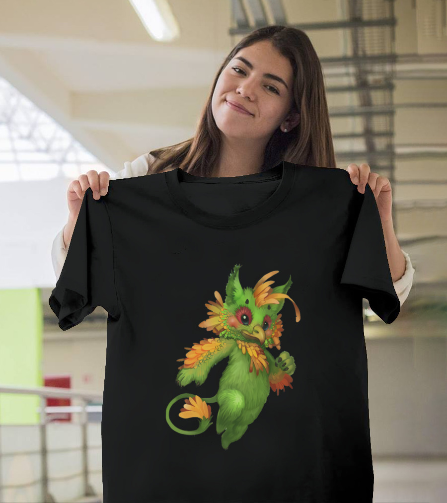 Bird Cute Green Furry Fantasy Creature T-Shirt