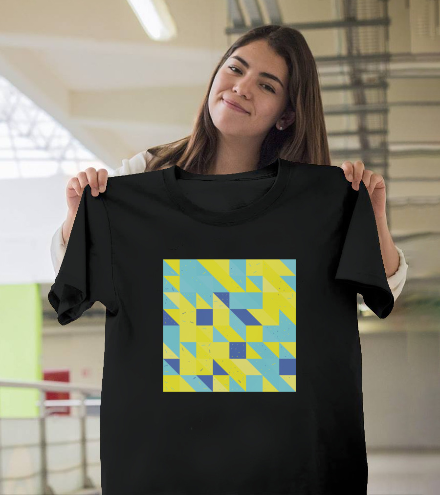 Colorful Blue Yellow Triangle Geometric T-Shirt
