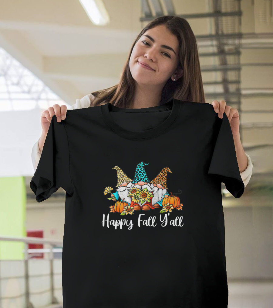 Happy Fall Y'all Gnome Leopard Pumpkin Autumn T-Shirt