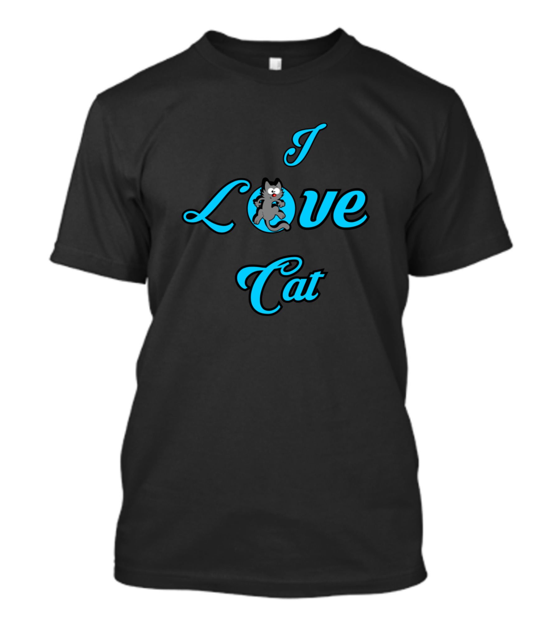 I Love Cat With Cartoon Cat In Blue Letters T-Shirt