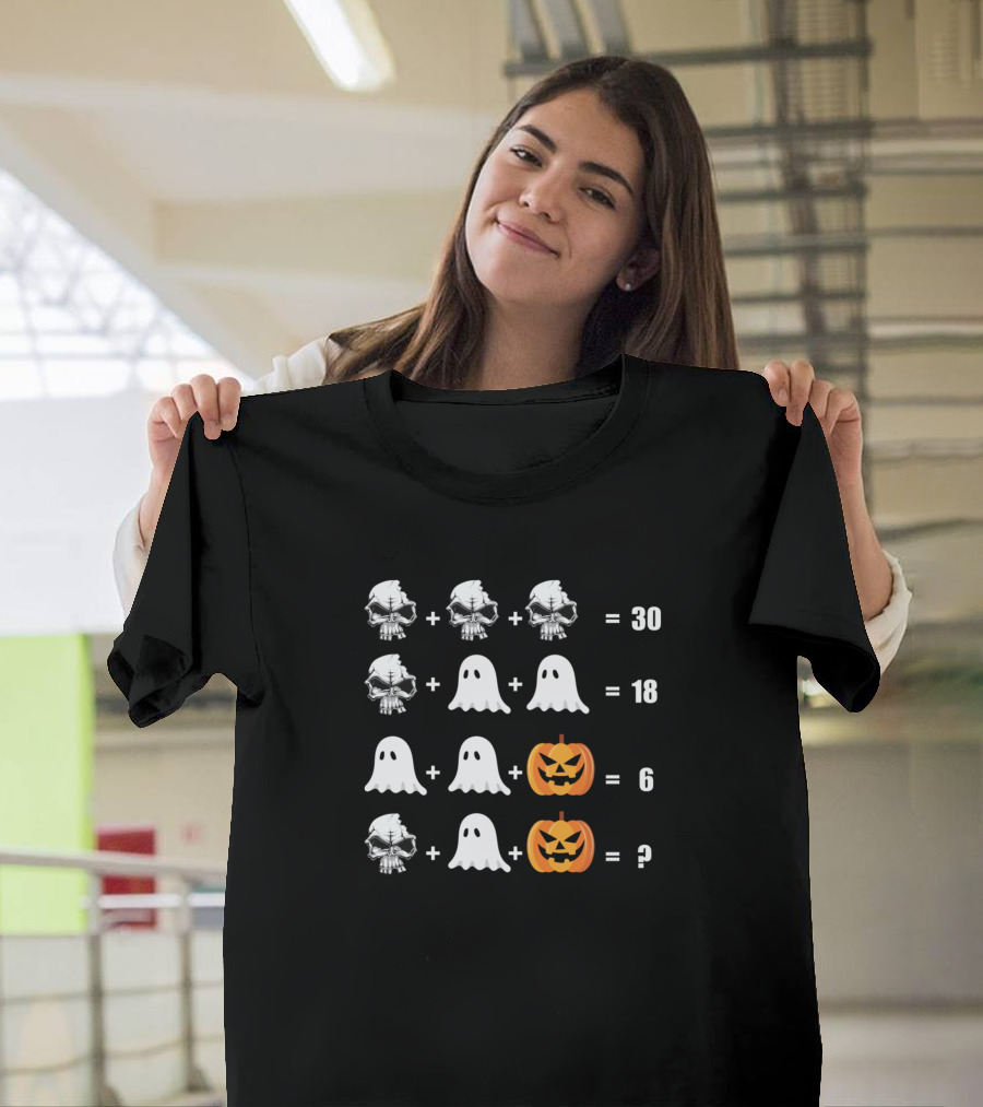 Math Teacher Halloween Ghost and Skull Pumpkin Equation Puzzle T-Shirt
