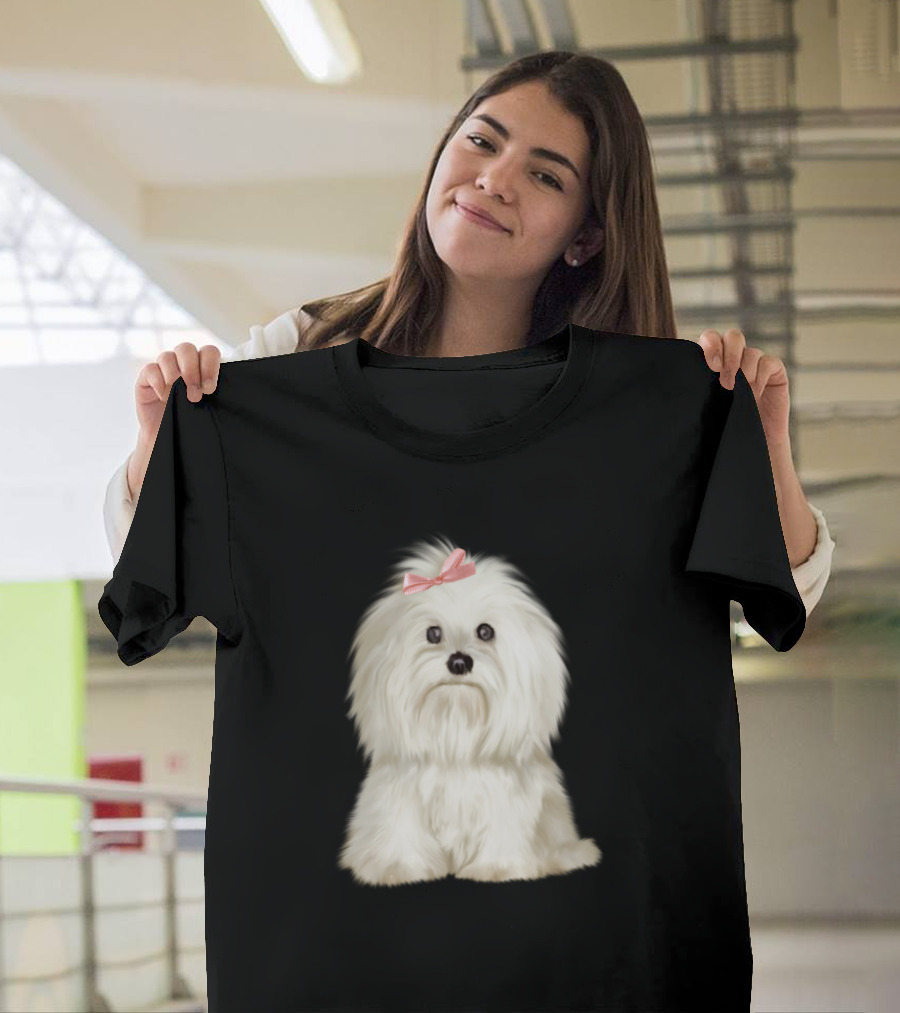 The Cute and Faithful White Dog with Pink Bow T-Shirt