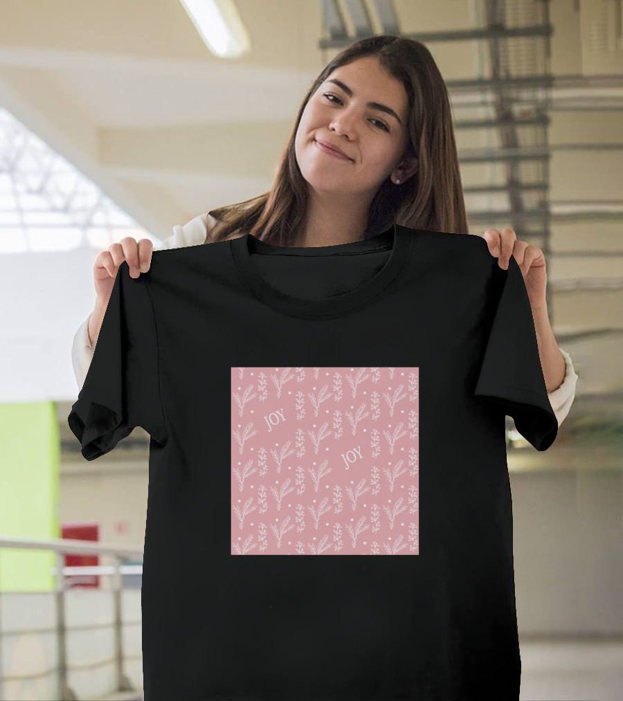 Joyful Christmas Seamless Pink White T-Shirt