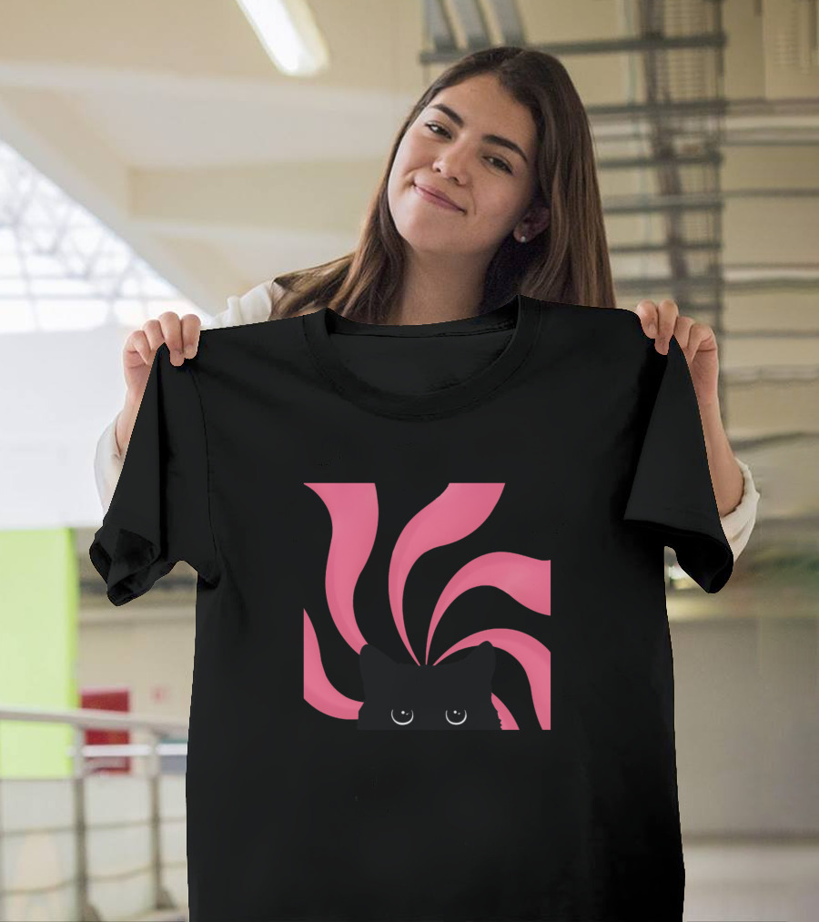 Cucu Cat Peeking with Pink Swirls T-Shirt