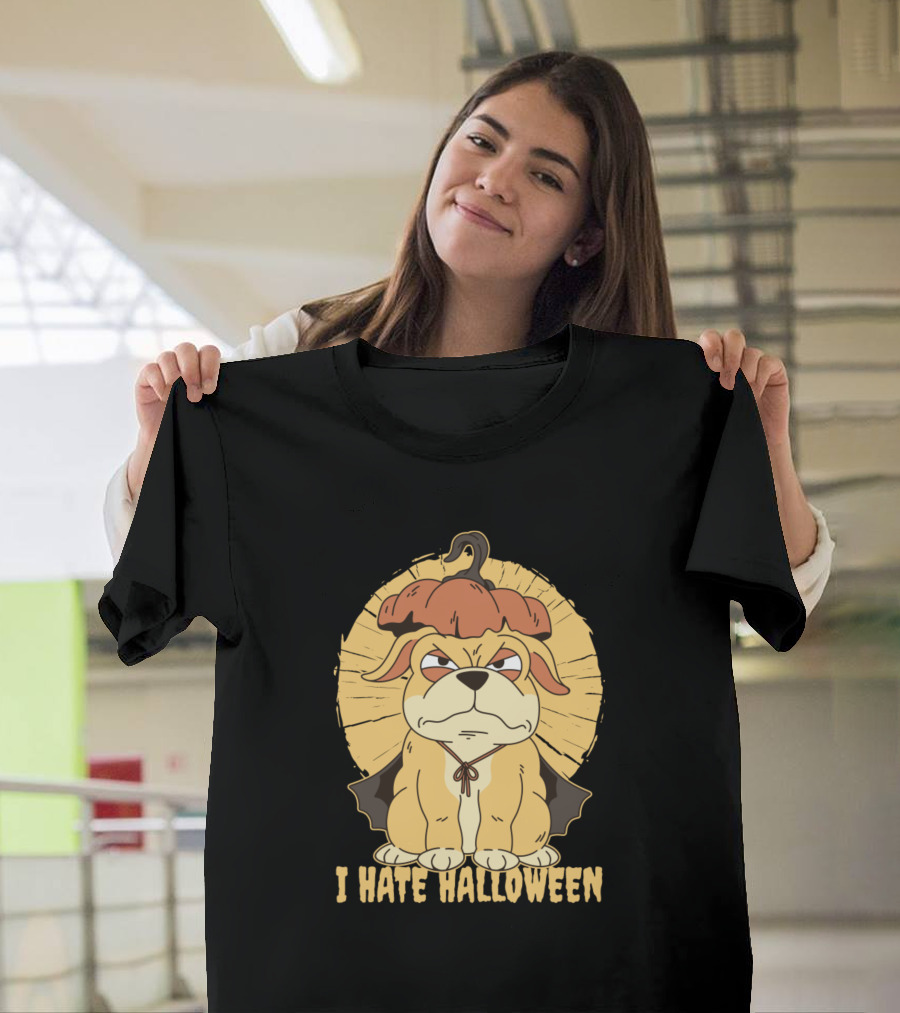 I Hate Halloween Grumpy Pumpkin Dog T-Shirt