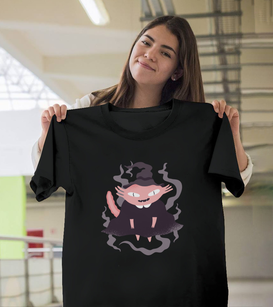Axolotl Witch Magic Creature with Hat and Smoke T-Shirt