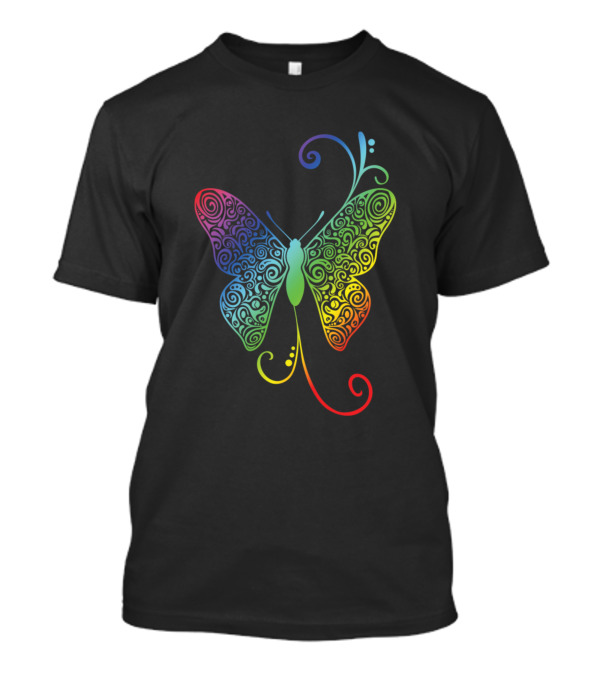 Butterfly Doodle Rainbow Colors Swirl Wings T-Shirt