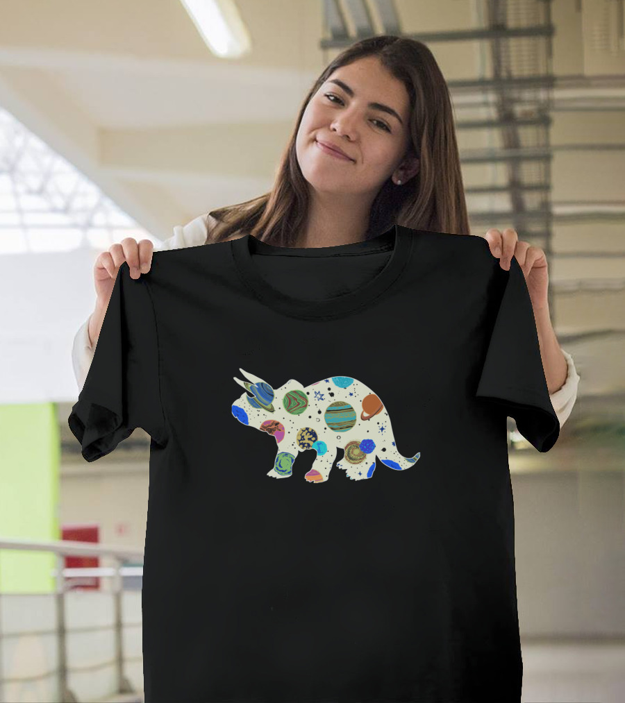 Triceratops Dinosaur with Planets and Stars T-Shirt