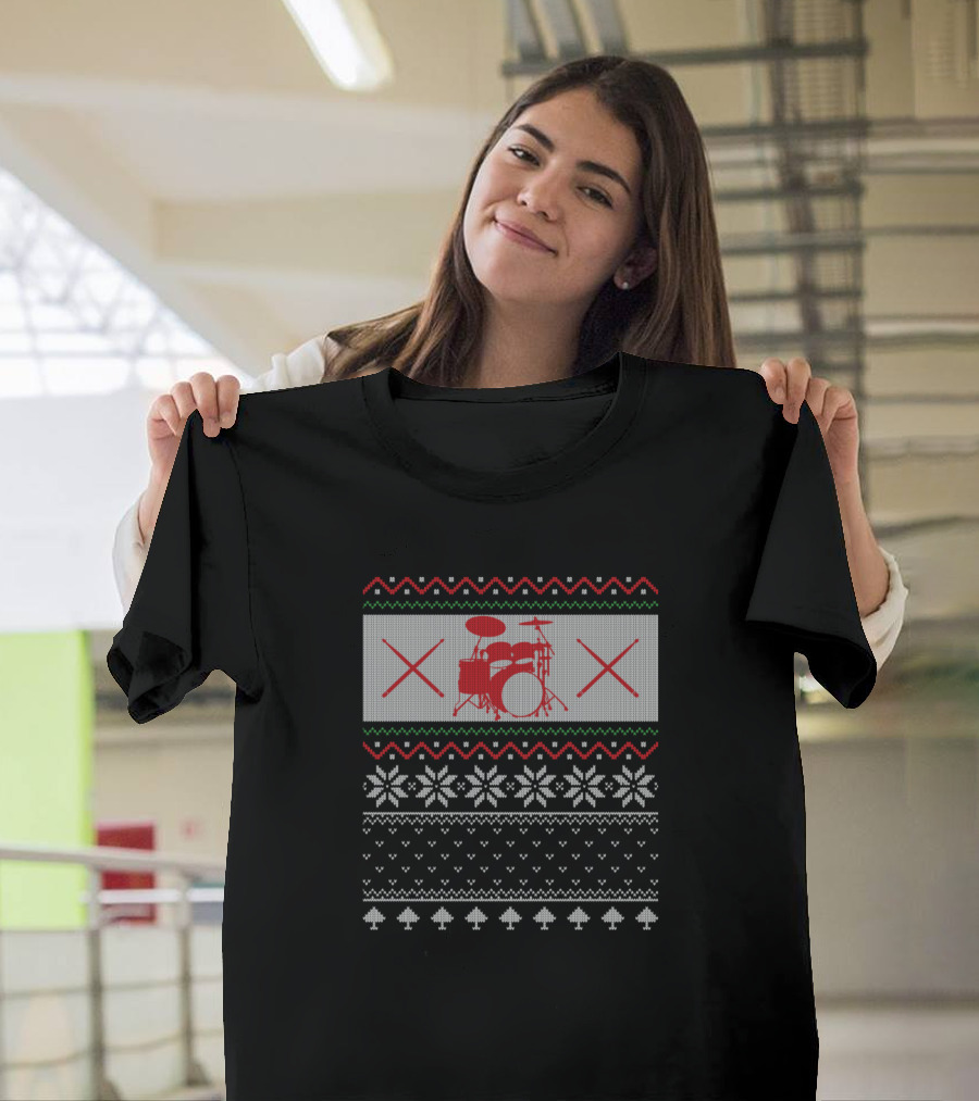 Drums Drum Kit Christmas Sweater Pattern Drummer T-Shirt