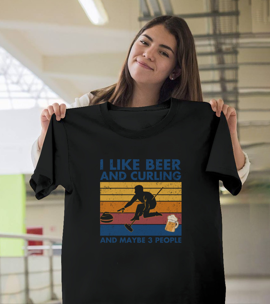 I Like Beer and Curling with Maybe 3 People Vintage T-Shirt
