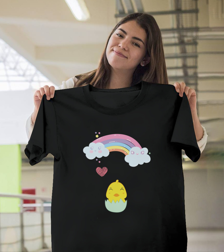 Rainbow I Love My Auntie Cute Chick and Heart Clouds T-Shirt