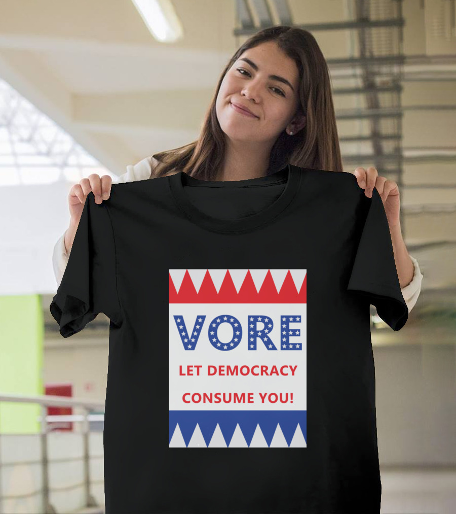 Vore Stars Let Democracy Consume You Red White Blue Triangles T-Shirt