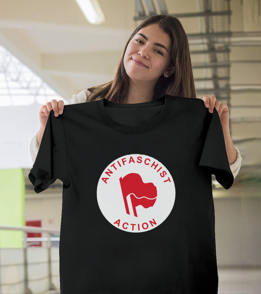 Antifascist Action Red Flag Circle Emblem T-Shirt