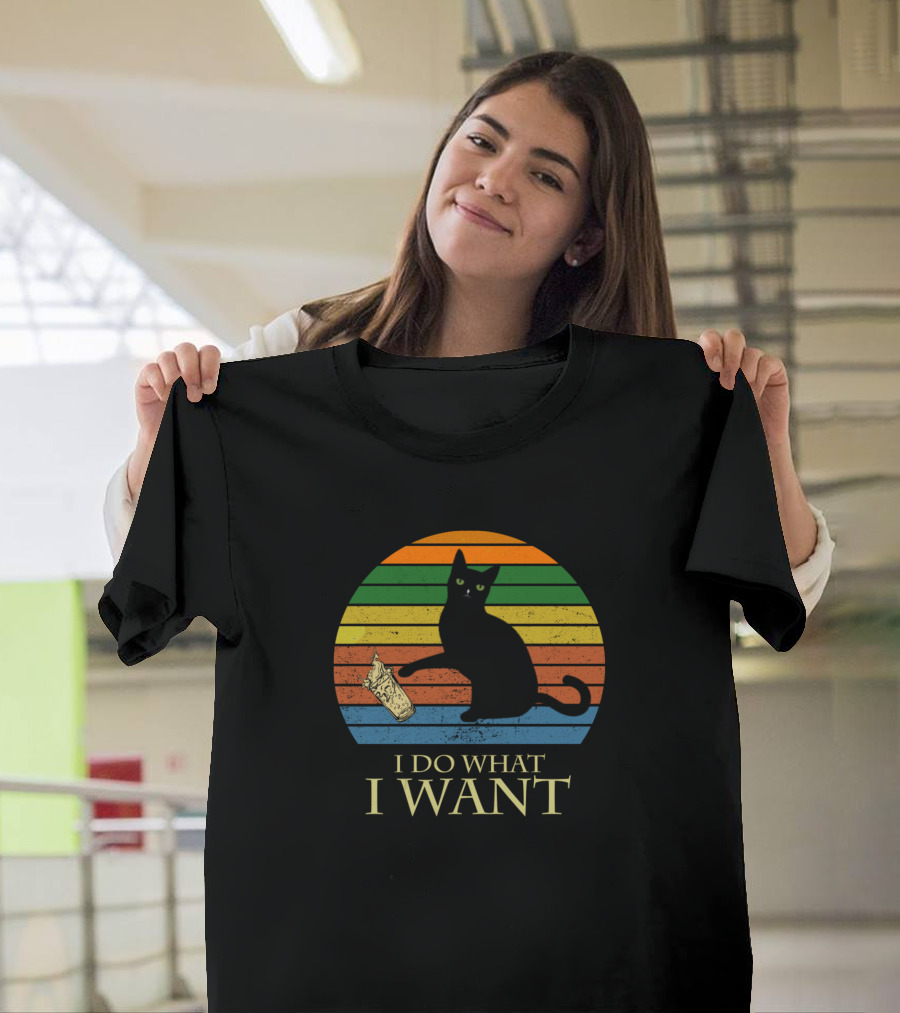 I Do What I Want Black Cat Retro T-Shirt