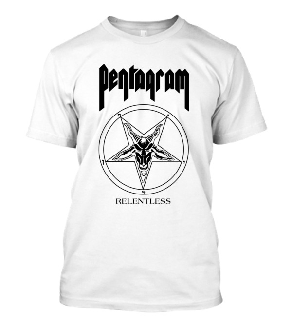 Pentagram Relentless Band Symbol With Goat Head In Circle T-Shirt