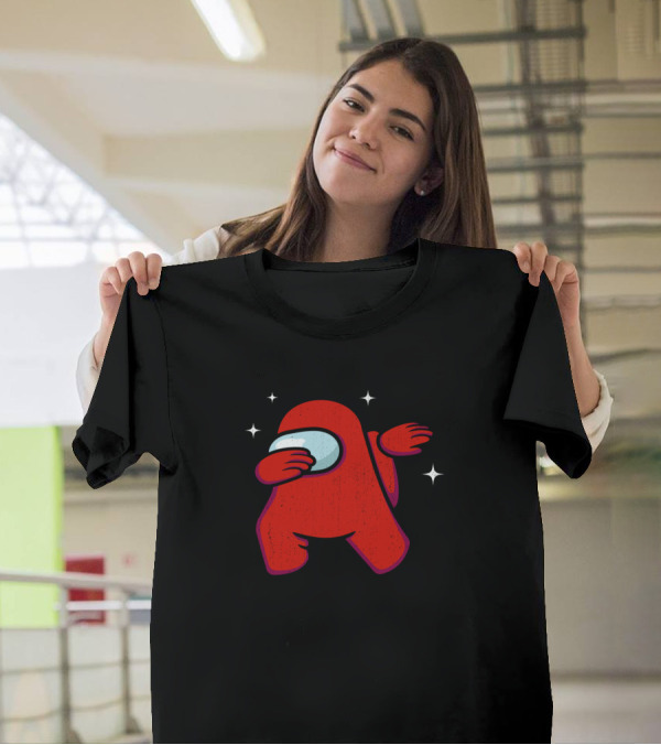 Funny Dabbing Among Us Impostor With Red Character And Stars T-Shirt